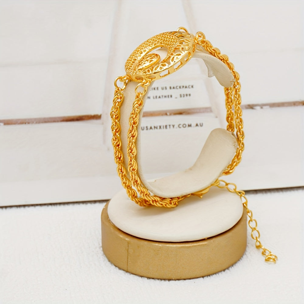 Elegant Gold Plated Jewelry Set with Tassel Necklace Earrings Bracelet Ring for Weddings