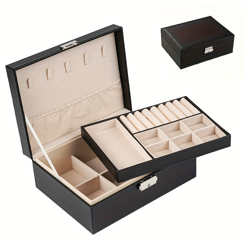 Large Capacity 2-Layer Jewelry Organizer with Lock for Earrings Necklaces Bracelets