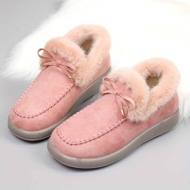 Women's Fleece-Lined Winter Boots with Plush Collar Slip-On Snow Boots