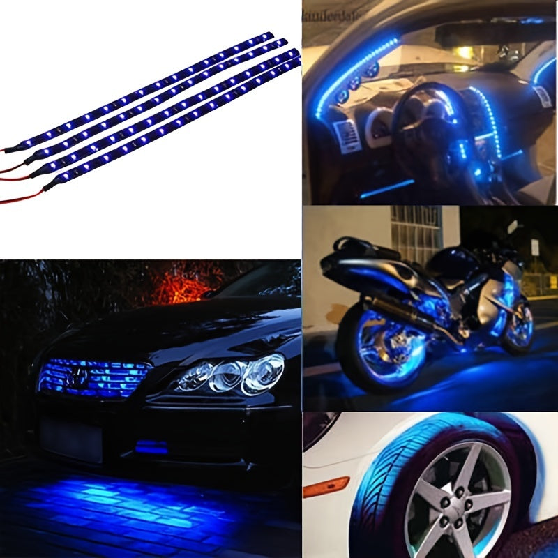 Luces de tira LED multicolor de 4 piezas, flexibles para coche y motocicleta, iluminación ambiental bajo el chasis