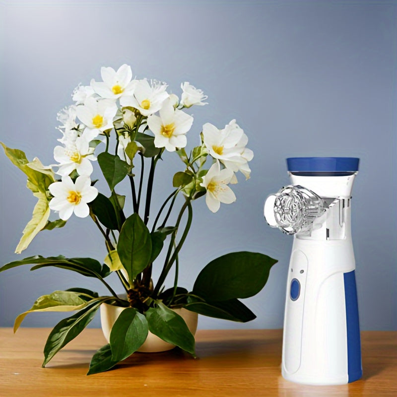 Portable Facial Steamer White and Blue Battery-Powered for Home Office Beauty Care