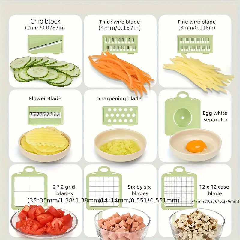 Vegetable Chopper Set with Interchangeable Blades, Fruit Slicer, Food Grinder