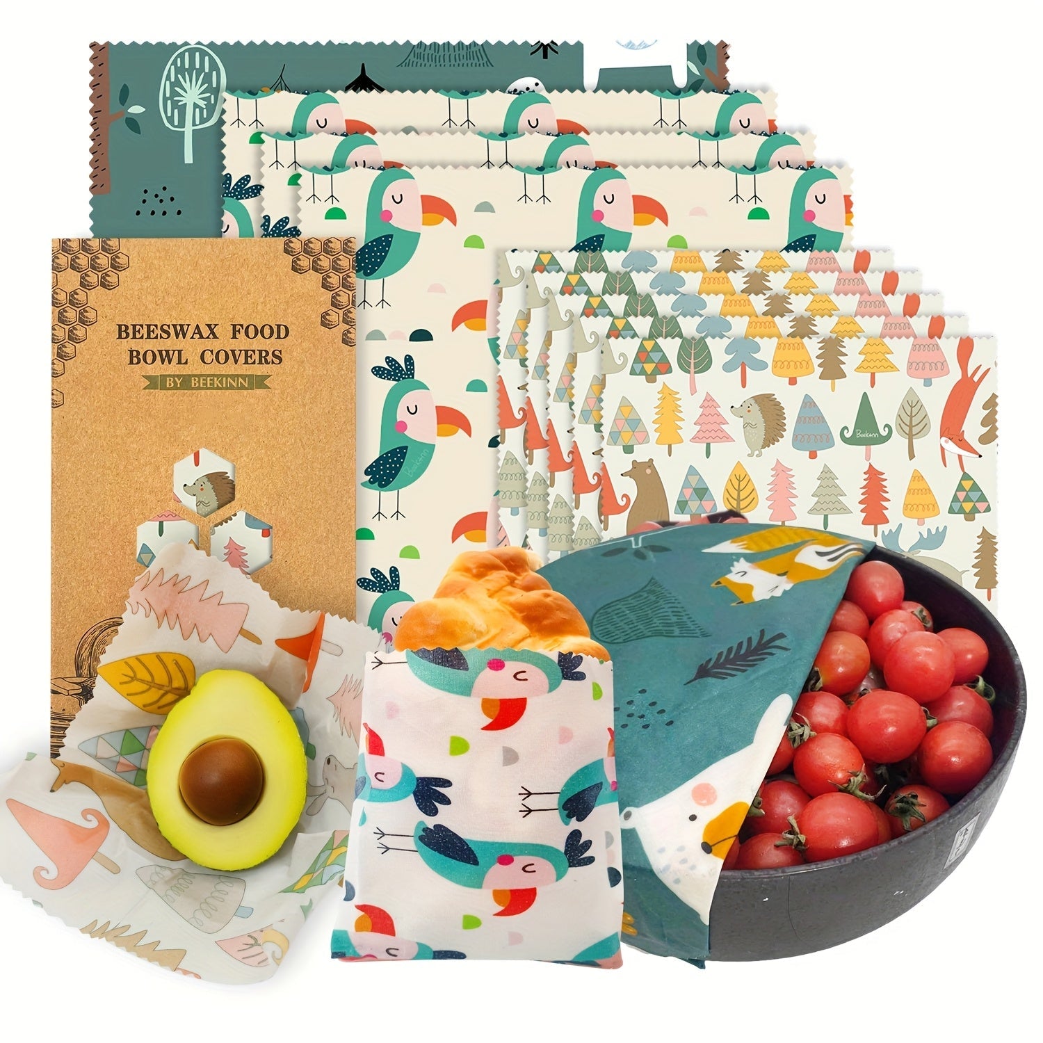 Food Covers Set 9 Pieces Beeswax Wraps Reusable Food Preservation for Leftovers and Fruits