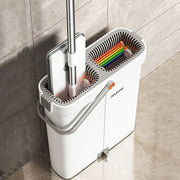 Yumshoq va quruq pol uchun flat mop va kova to'plami, ko'p qavatli yuzalarni tozalash