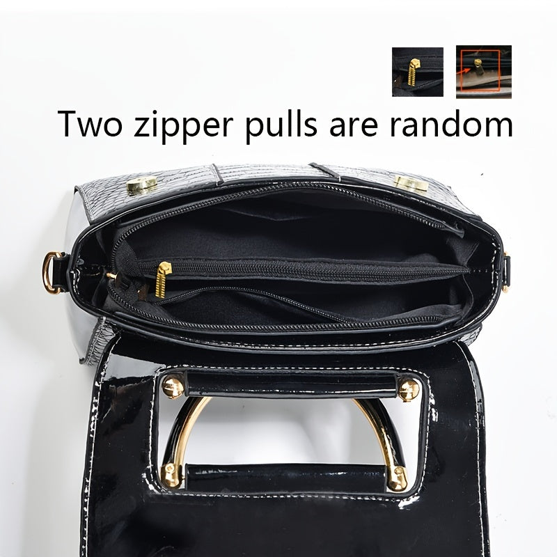 Стильная черная сумка через плечо с крокодиловым узором для женщин с магнитным замком и простым однотонным дизайном.