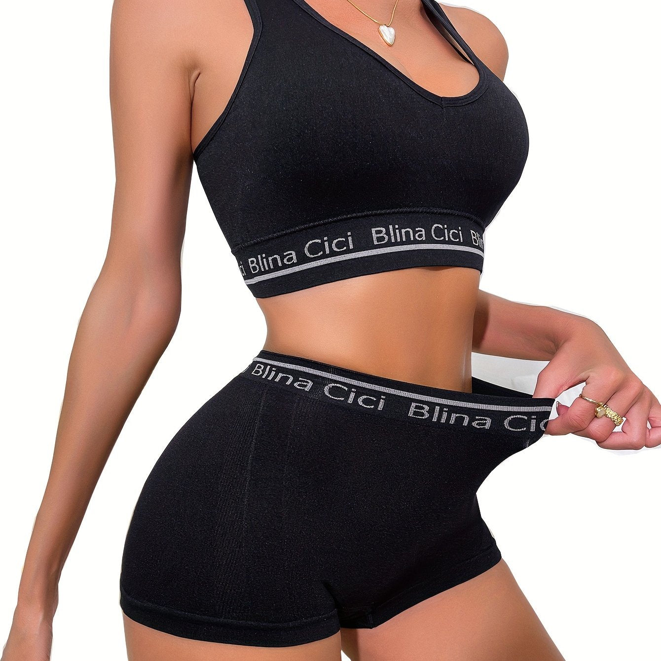 Women's Lingerie Set Letter Print Bra and Panties Racerback Sports Bra Elastic Panties