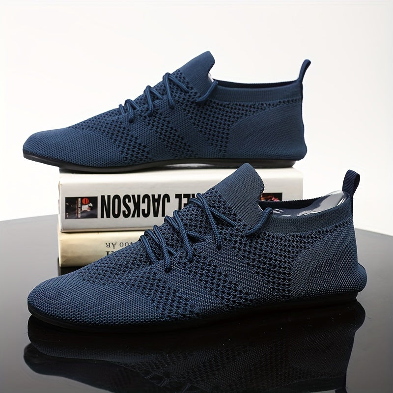 Erkaklar uchun qulay yurish poyabzallari, bir rangli to'qilgan dizayn, nafas oladigan mato, sirpanmaydigan kauchuk taglik va tashqi faoliyatlar uchun mustahkam yumshoq taglik.