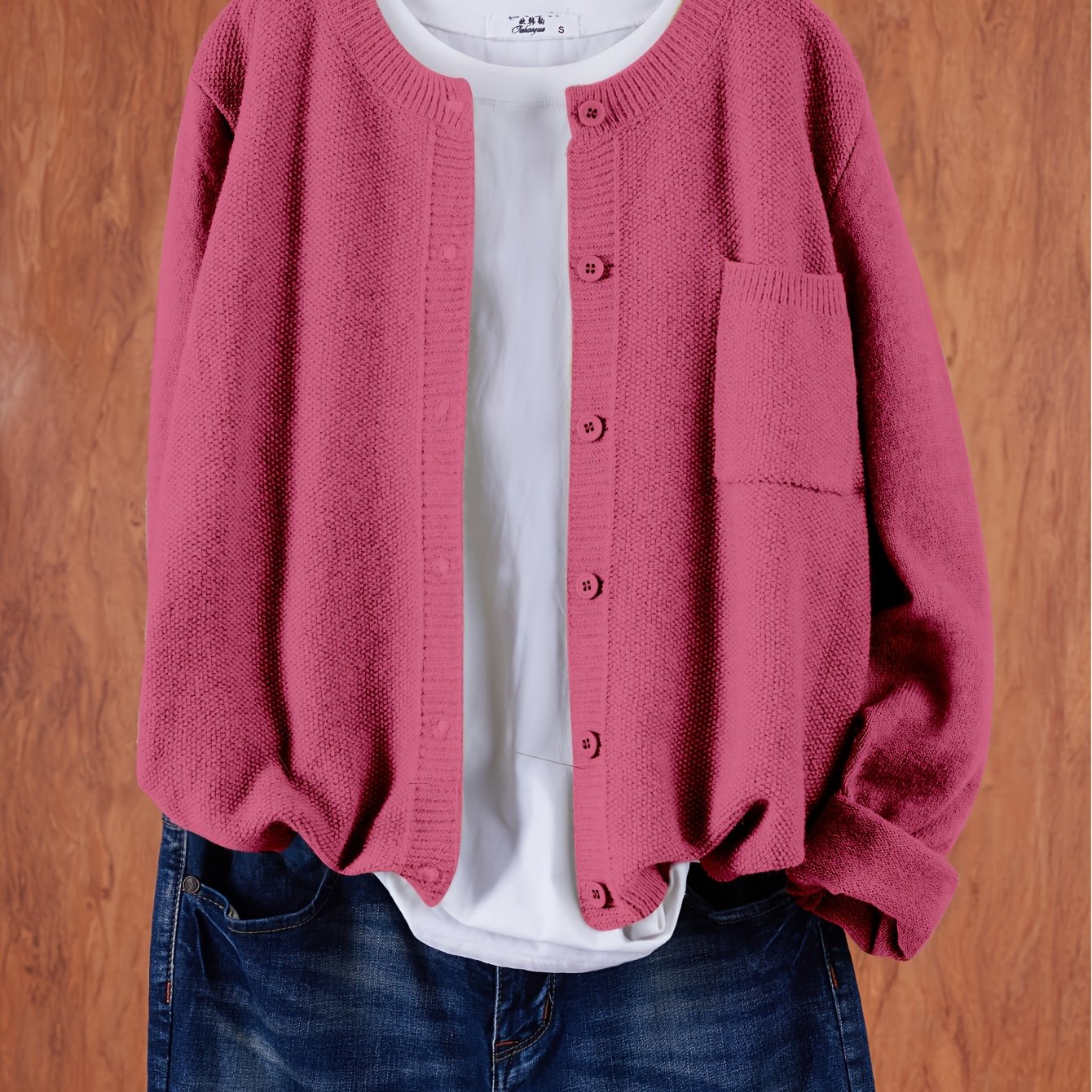 Cárdigan de punto sólido para mujer con hombros caídos, bolsillos y botones en el frente para primavera y otoño
