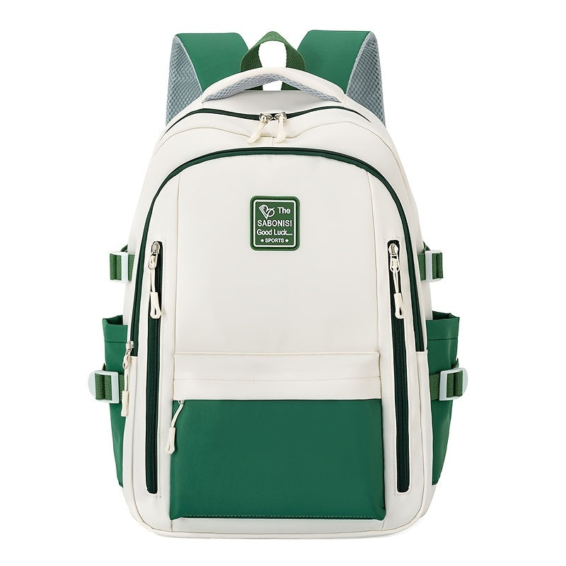 Two-Tone Water-Resistant Nylon Backpack for Students Casual Daypack with Organized Storage