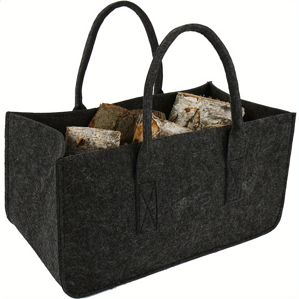 Firewood Tote Bag Sturdy Black Felt Log Carrier for Fireplace Outdoor Storage