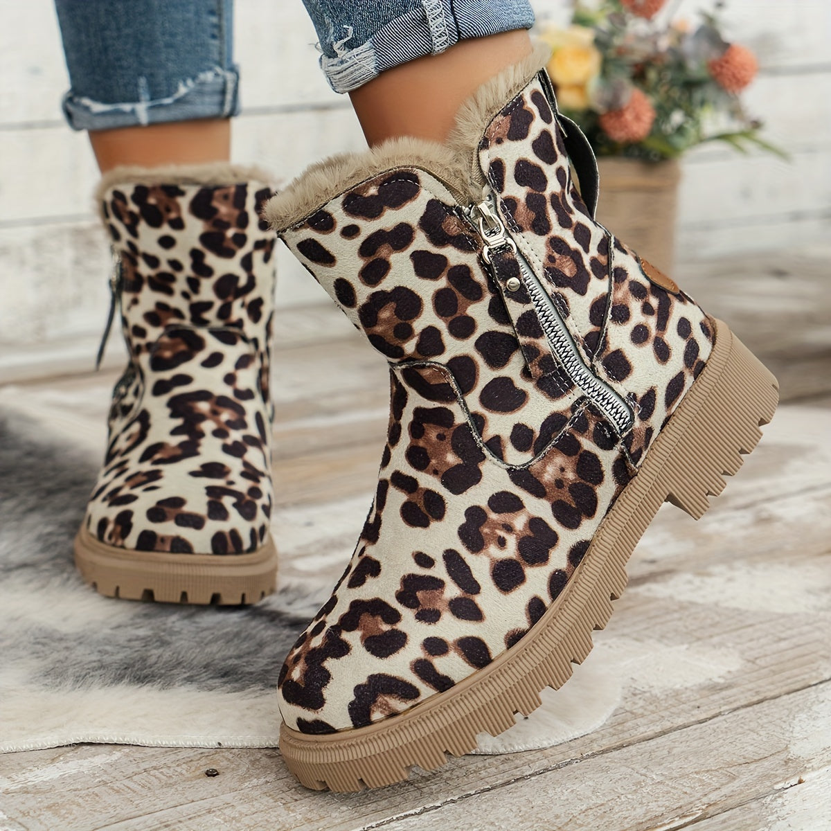 Women’s Fleece-Lined Snow Boots Rubber Sole Winter Ankle Booties