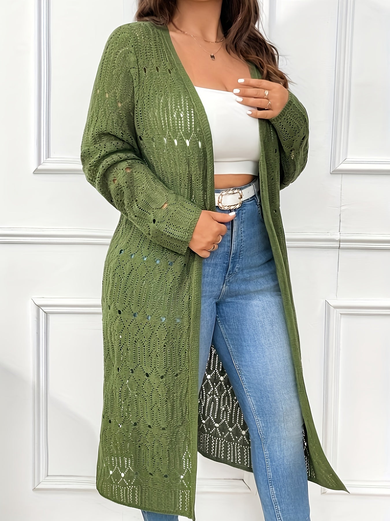 Plus Size Women's Solid Color Long Sleeve Cardigan Beach Cover-Up Oversized