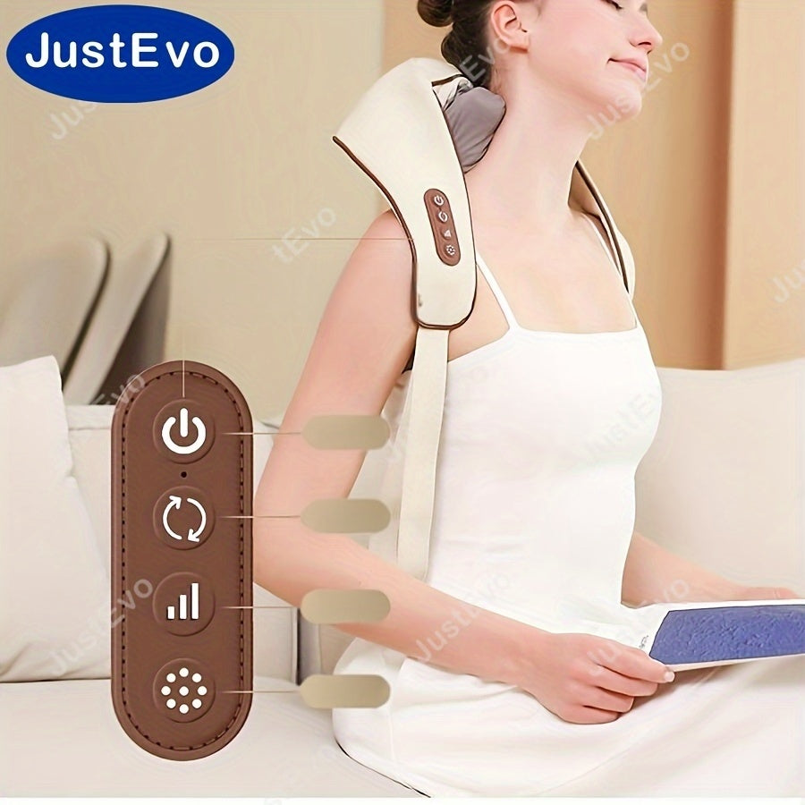 JustEvo USB orqali zaryadlanadigan to'liq tanali massajchi, 1800mAh litiy polimer batareyasi bilan - bo'yin, bel va yelkalarga moslashtirilgan.