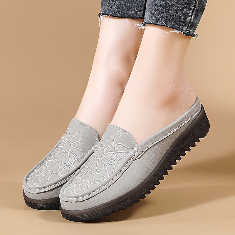 Women's Lightweight Slip-On Mules with Flat Heel and Plain Toe Man-Made Materials All-Season