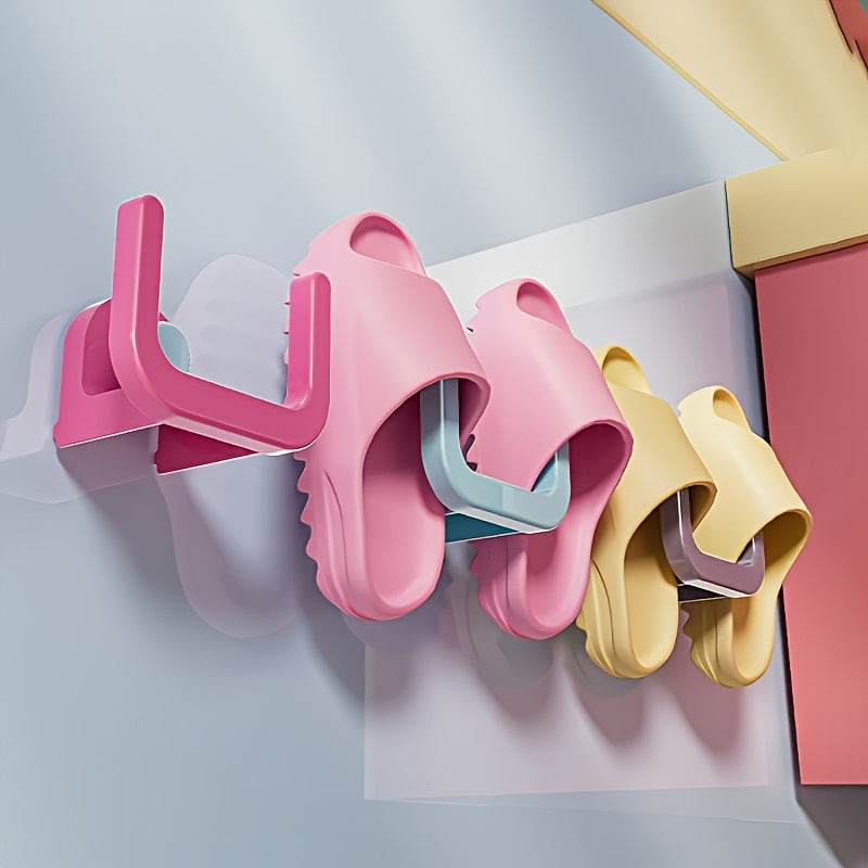 Стеллаж для тапочек в стиле дофамина, состоит из двух частей с присосками для легкой установки. Удобный дизайн также выполняет функции стеллажа для обуви, полки для туалета и настенного кронштейна без необходимости сверления отверстий.