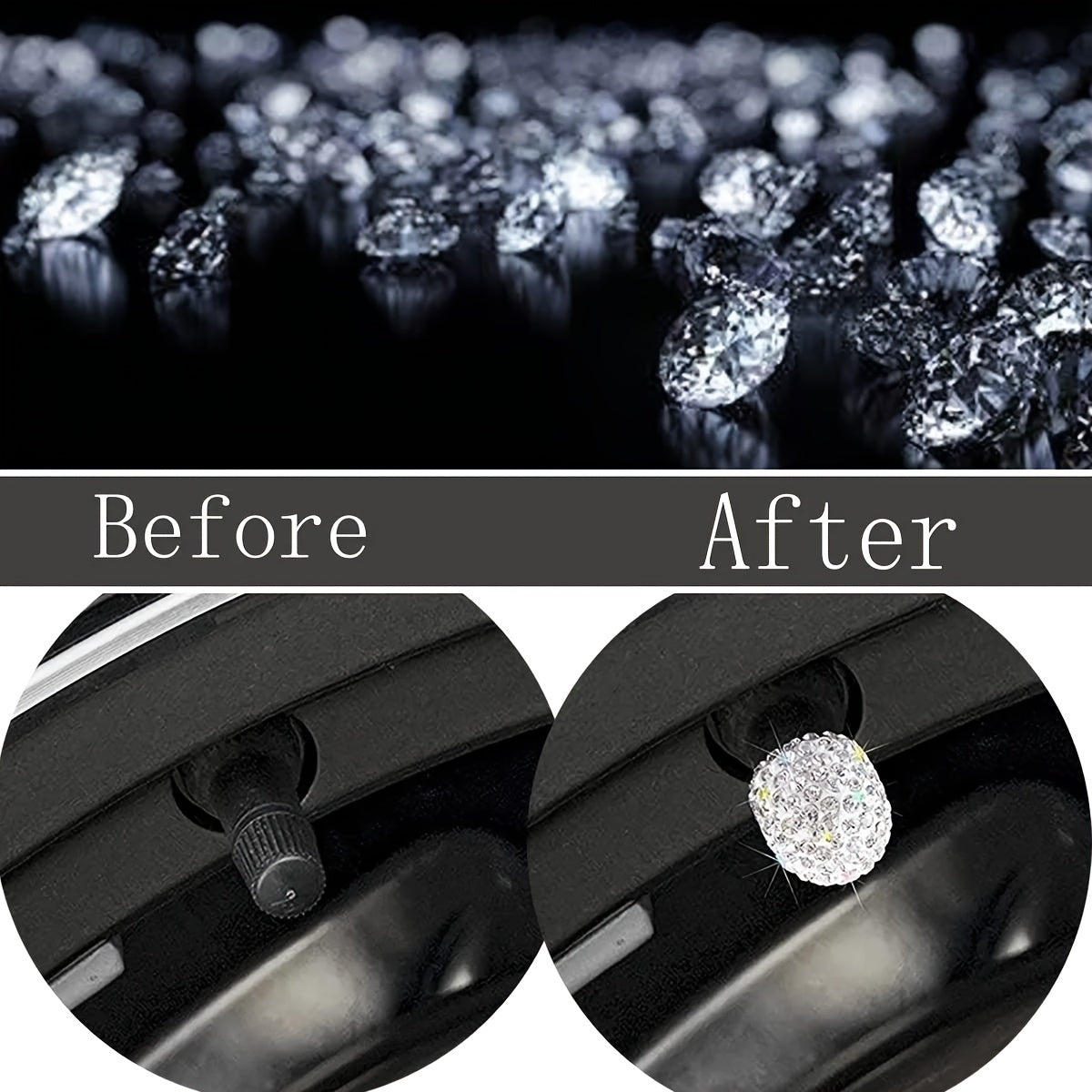 Universal Rhinestone Tire Valve Stem Caps for Cars Bikes Trucks 4 Pack