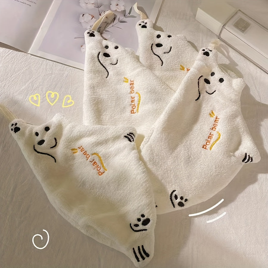 Polar Bear Hand Towels Coral Fleece Quick-Dry Absorbent Kitchen Bathroom Modern 300gsm