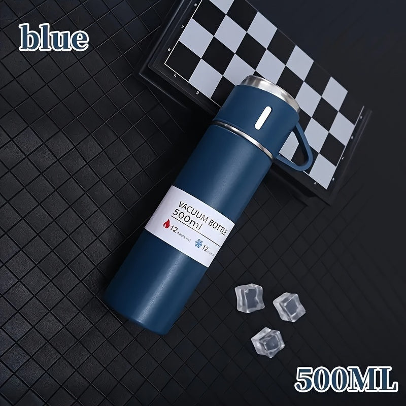 Set of Vacuum Insulated Water Bottles with 3 Cup Lids for Hot Cold Beverages