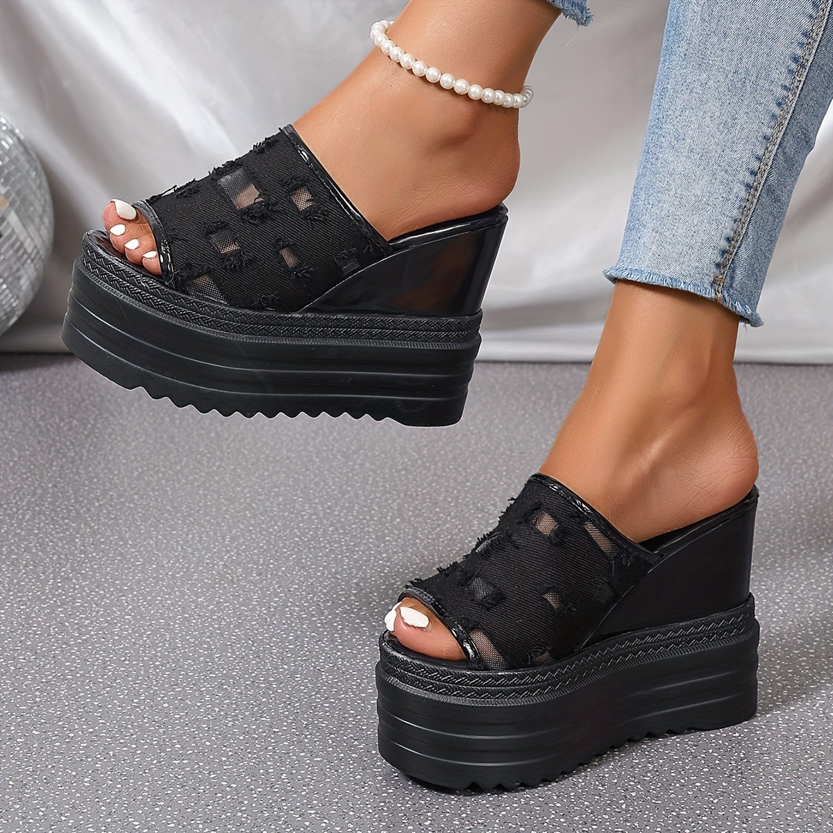 Sandalias con patrón de cuadros para mujer con suelas suaves para paseos de verano