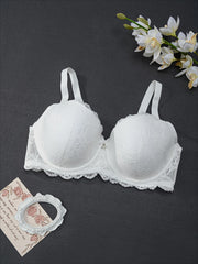 Plus Size Elegant Floral Lace Underwire Bra with Bow Detail