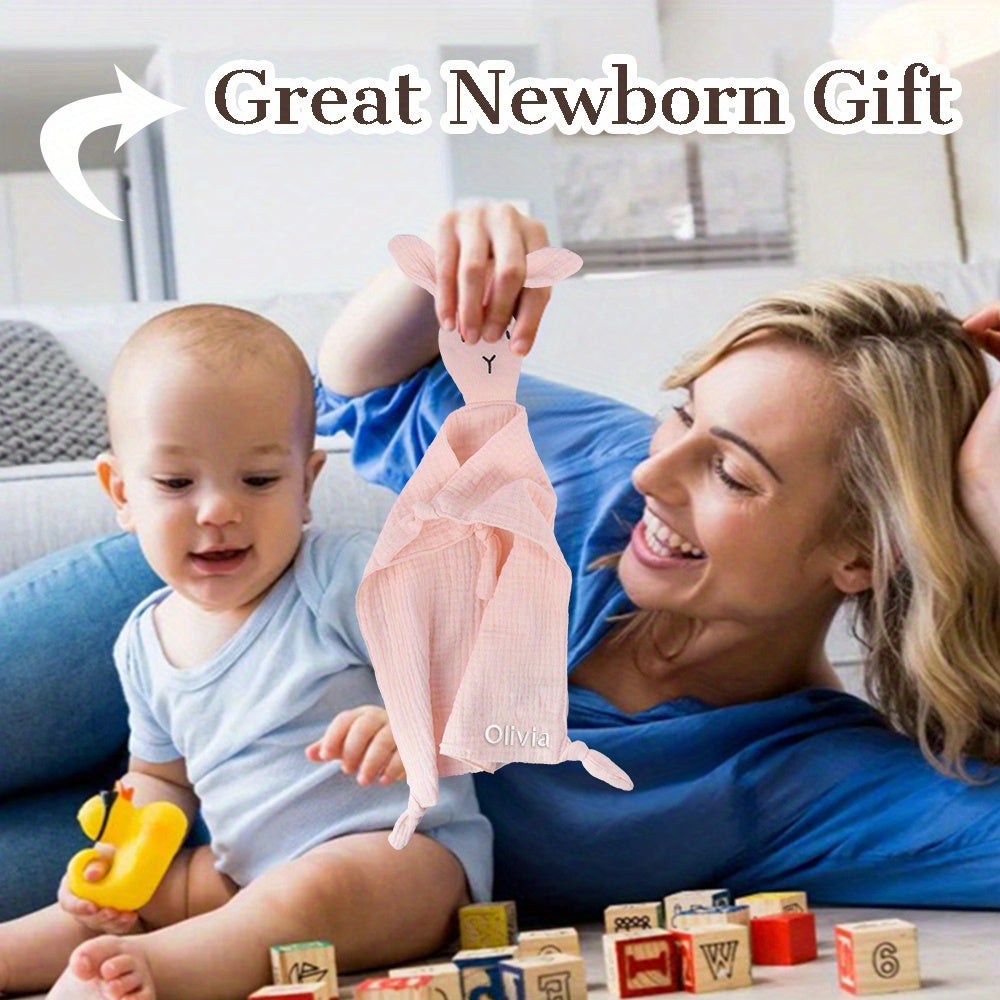 Manta de muselina personalizada para bebé con conejito en rosa, amarillo, beige, azul, marrón claro, suave, transpirable, regalo