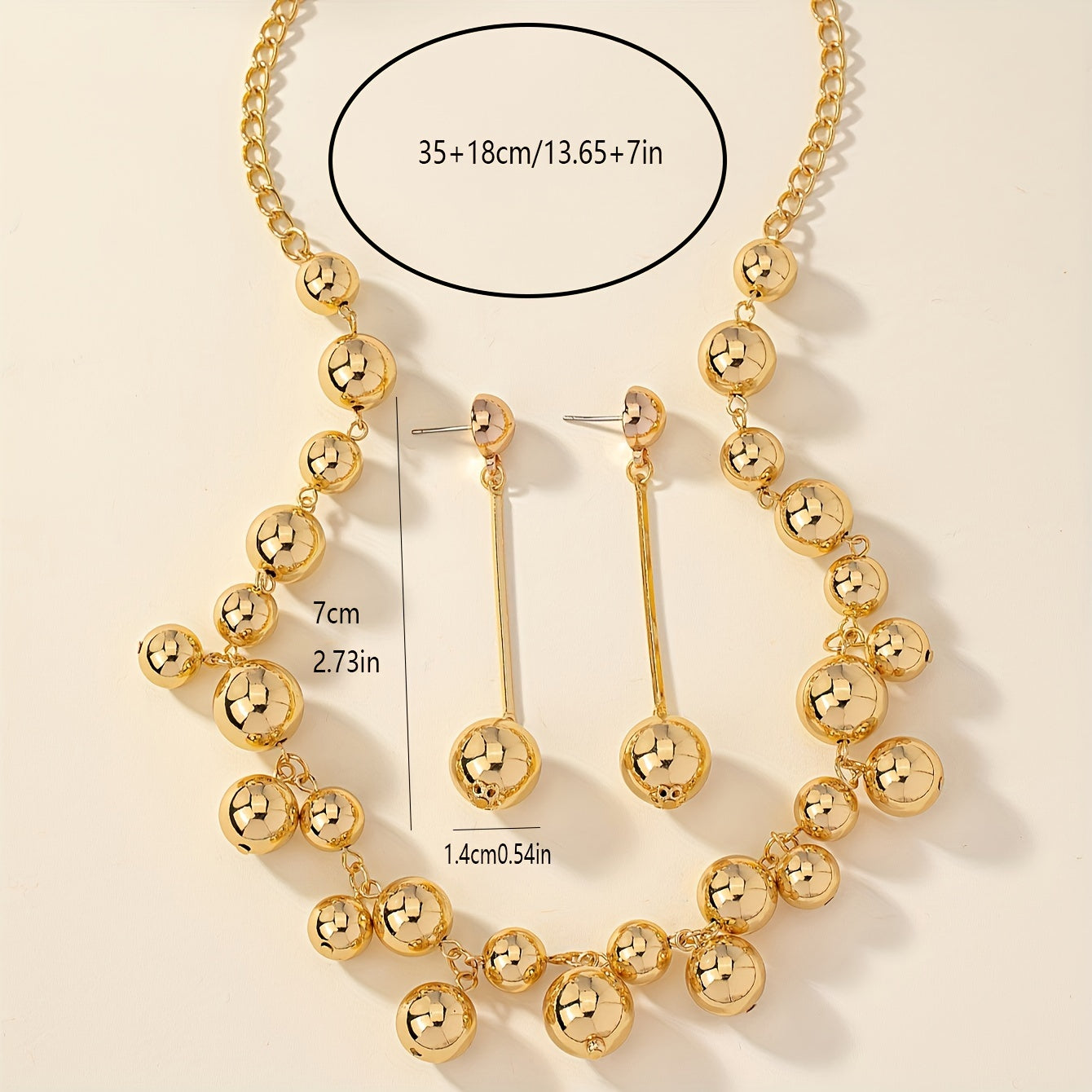 Ювелирный набор из винтажных золотых крупных бусин с роскошными висячими серьгами и комбинированным ожерельем, высокомодные акценты для элегантных женщин