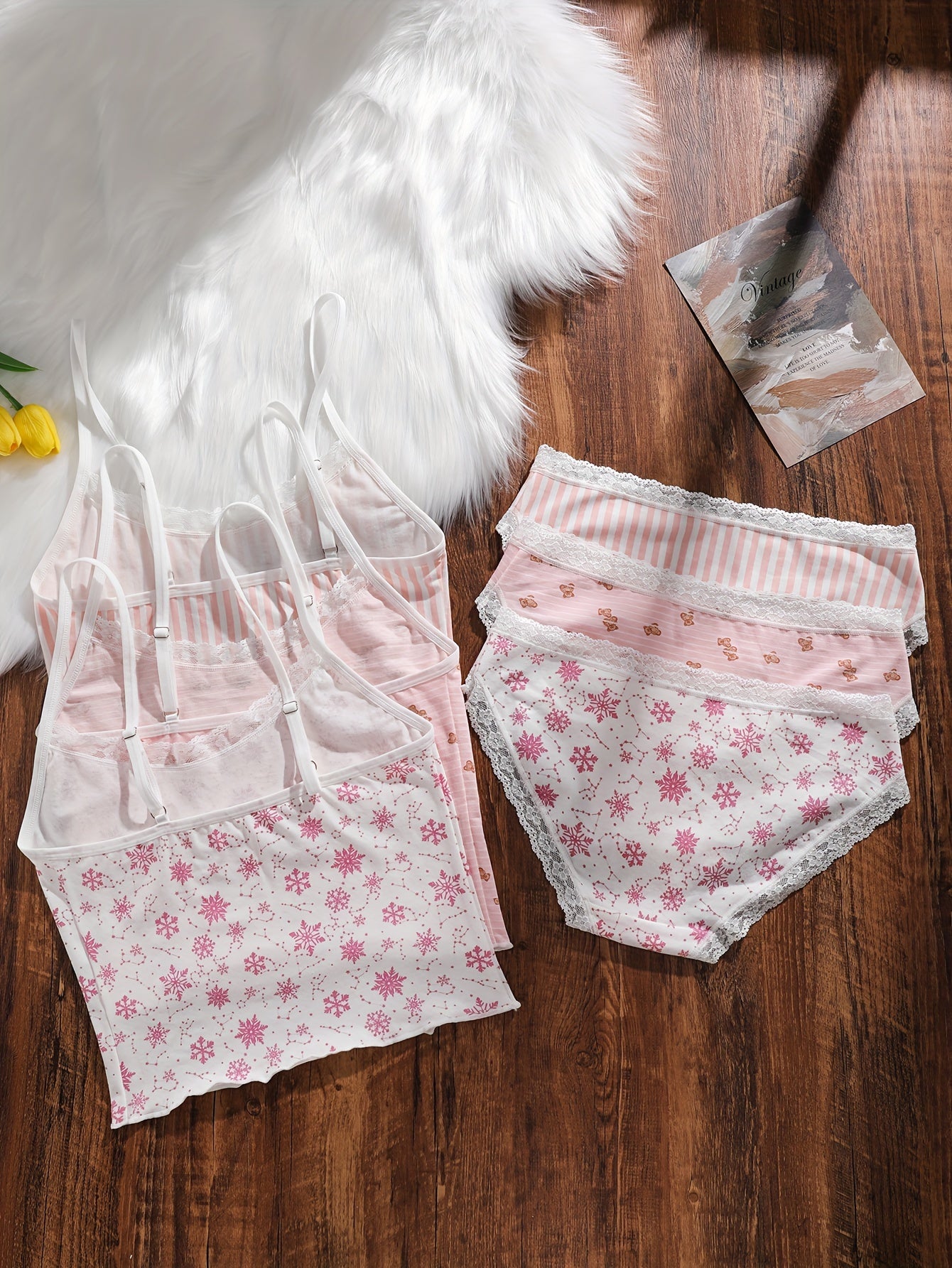 Women's 3-Piece Lingerie Set Lace Trim Cami Top and High-Waist Panties Nylon Blend Non-Transparent Breathable