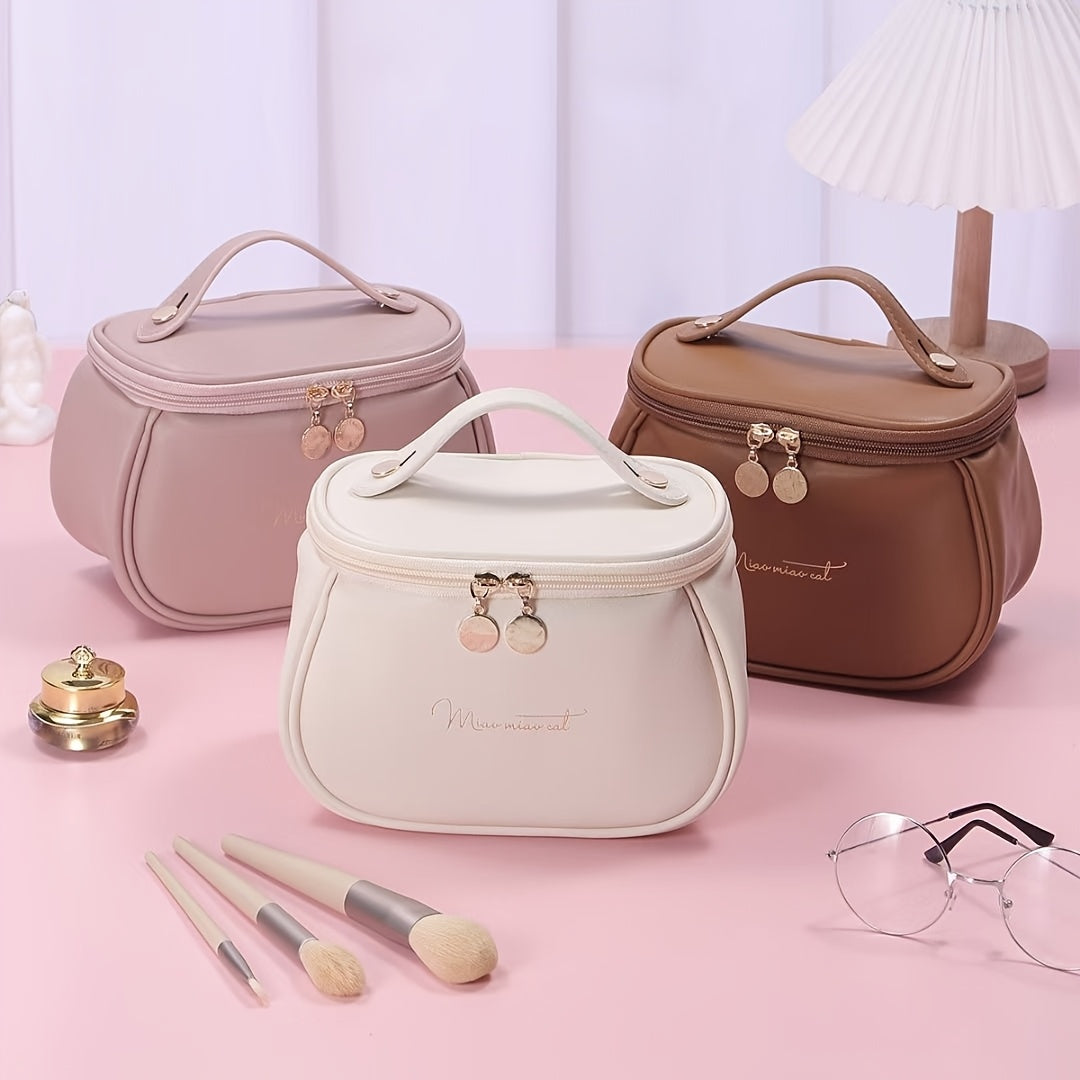 Waterproof Large-Capacity Makeup Bag for Travel with Elegant Design in Black Pink Apricot Dark Brown