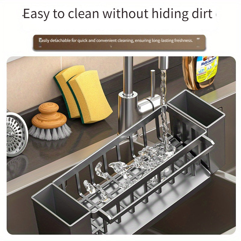 Kitchen Sink Organizer with Drain Basket and Sponge Holder Plastic Storage Rack