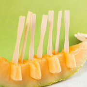 Set of 80 Beige Wooden Fruit Picks and Bamboo Cheese and Cake Forks