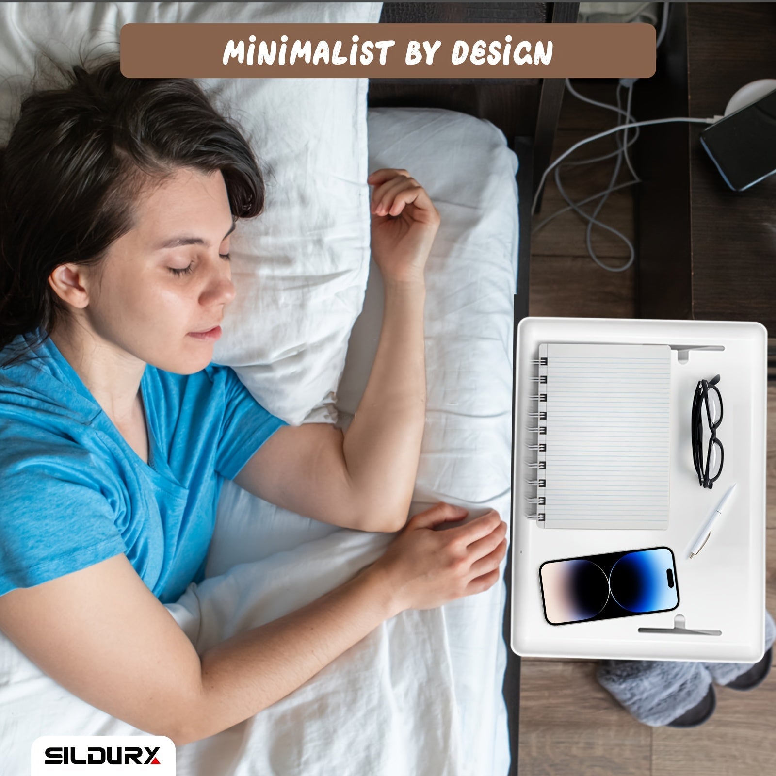 Mesita de noche de plástico con gestión de cables organizador de mesita de noche negro o blanco