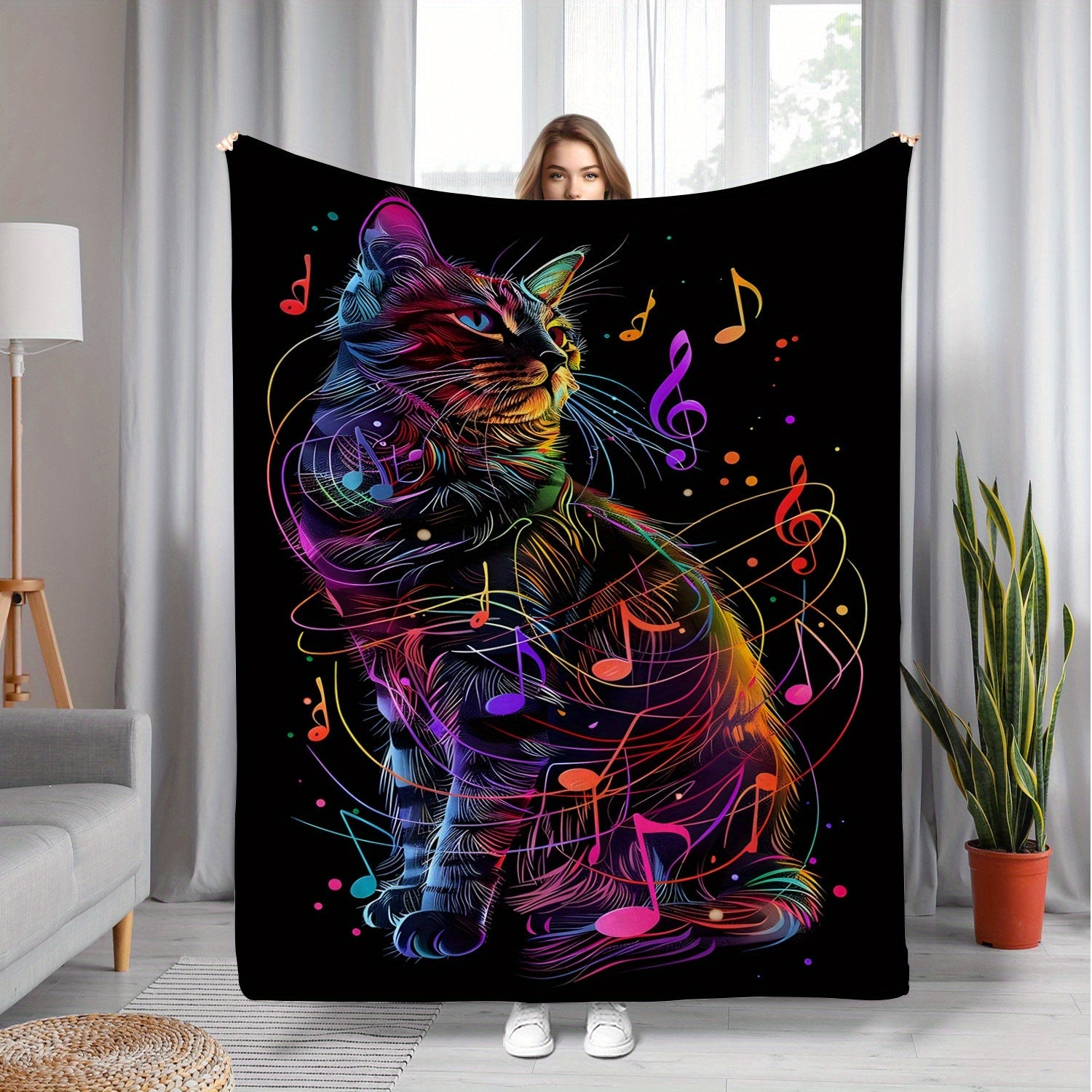 Rang-barang musiqa mushuk bosma flanel yostiq uchun yostiq, sayohat, sayohat uchun yengil 200-250gsm