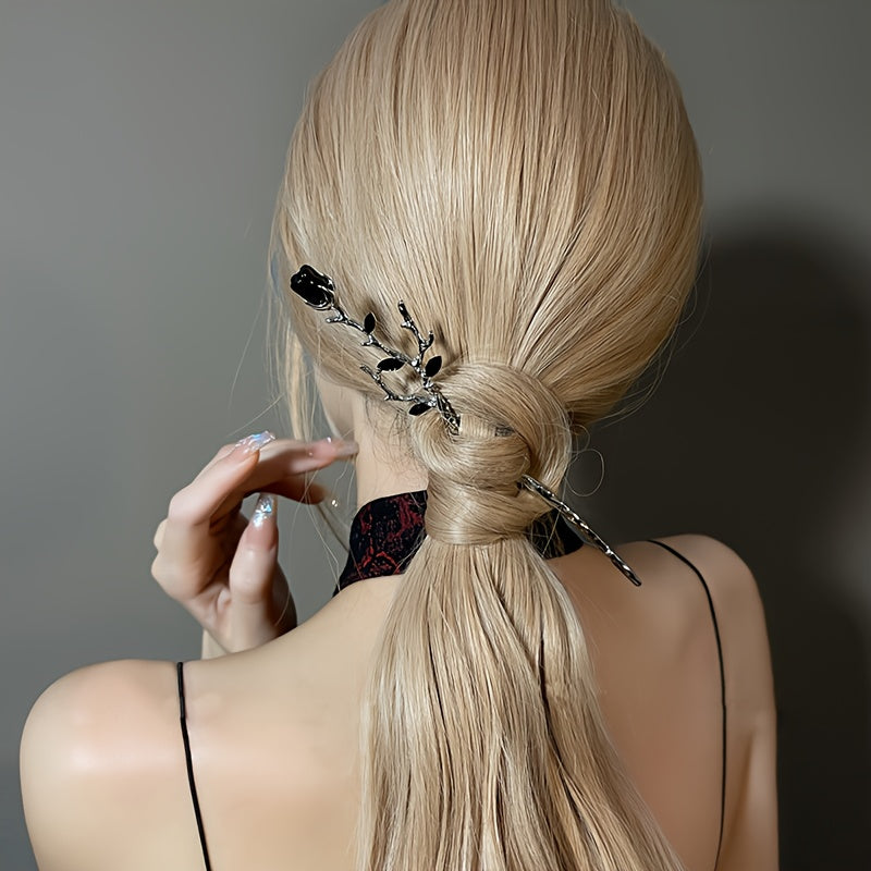 Vintage Alloy Hair Stick with Rose Vine Decor Gothic Style for Women