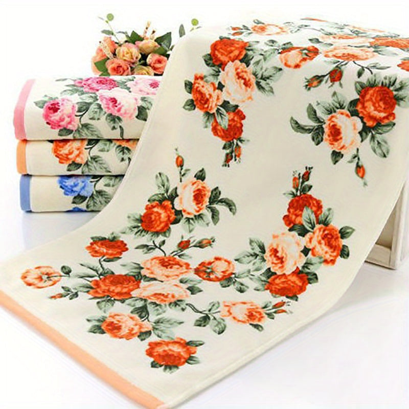 Cotton Flower Pattern Bath Towel Quick-Dry Hand and Bath Towel for Home Bathroom