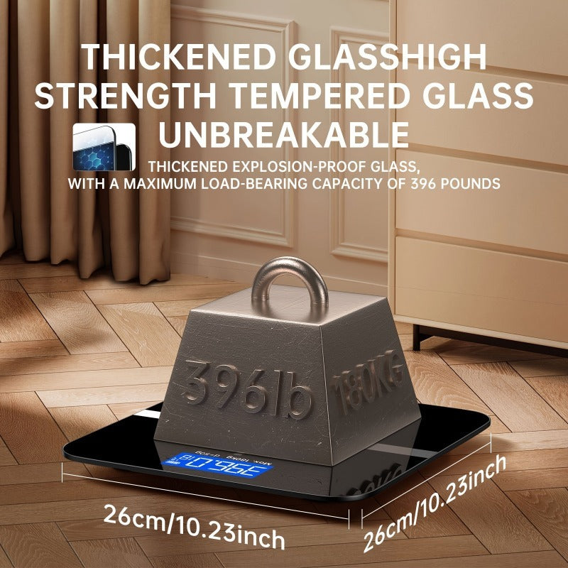 Bathroom scale 396 lb 180 kg capacity LED backlit display tempered glass for personal fitness outdoor use compact home dorm