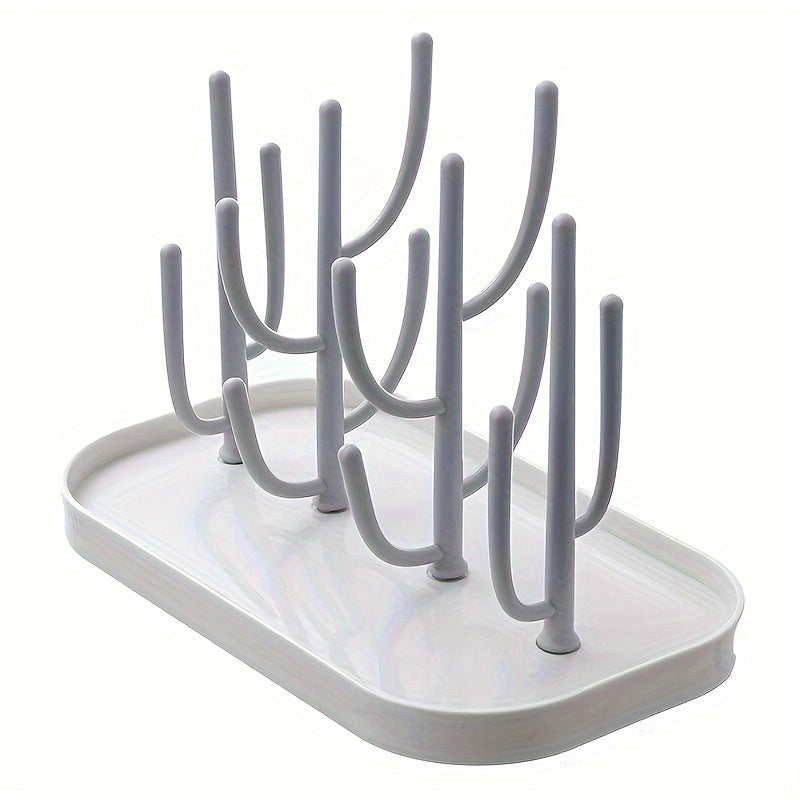 Gray Tree-Shaped Bottle Drying Rack with Large Concave Base