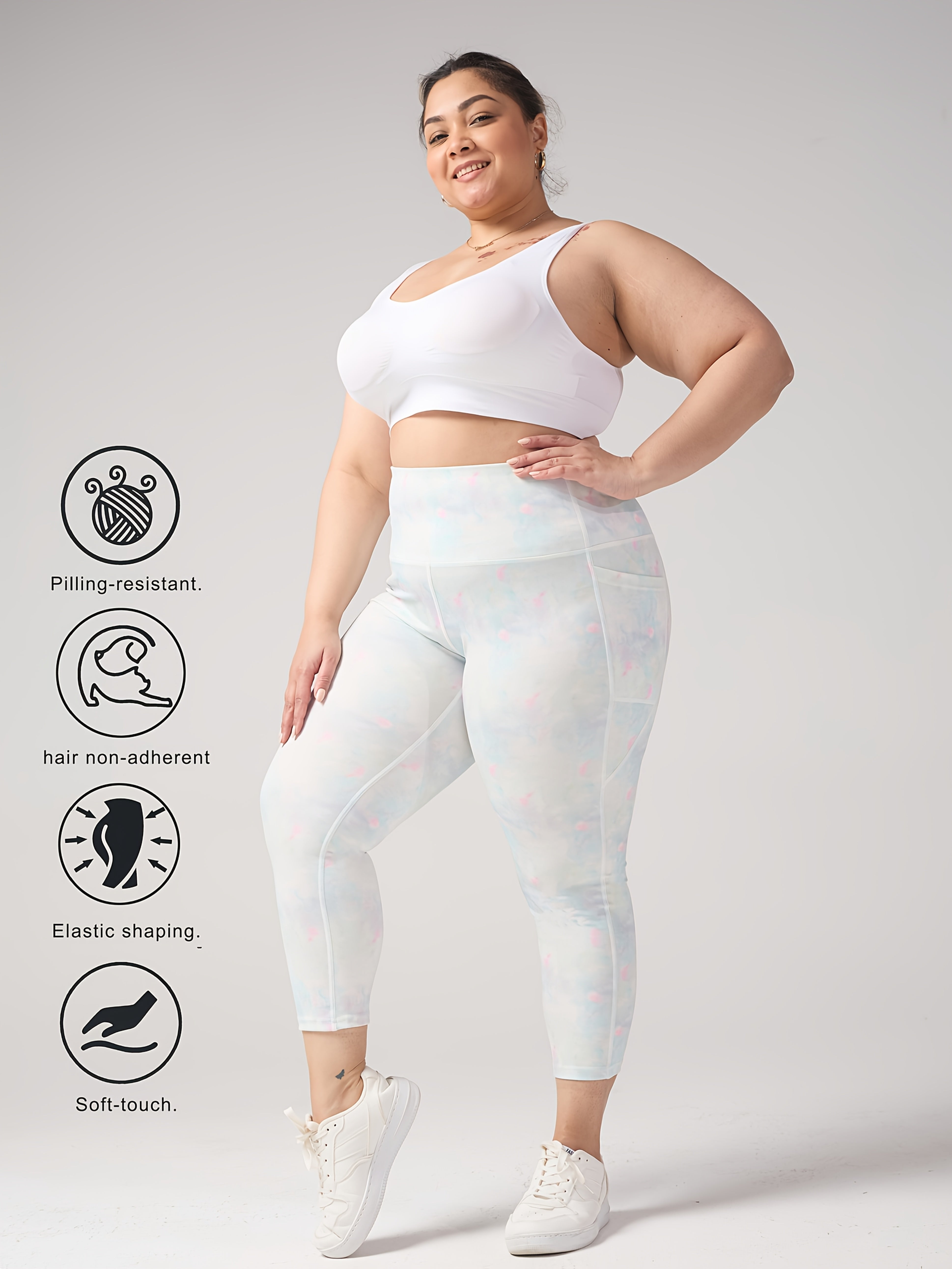 Plus Size Women's Cloud Pattern Capri Pants High-Waisted Tummy Control