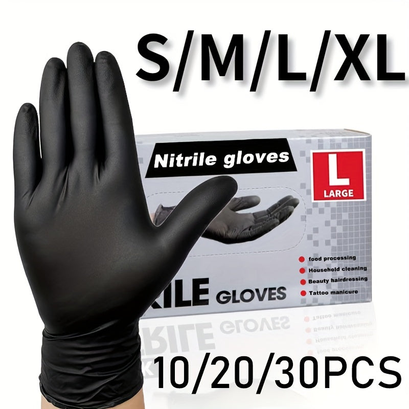 10/20/30 Black Nitrile Disposable Gloves for Cleaning, Hairdressing, and Beauty