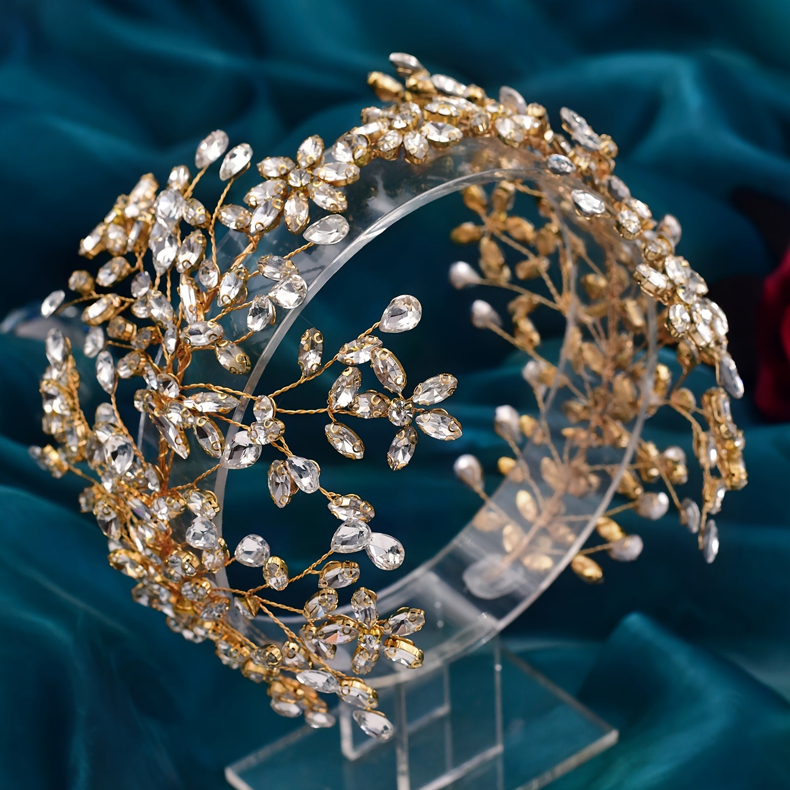 Boho-Chic Rhinestone Flower Headband Vintage Inspired Hair Accessory for Women Weddings