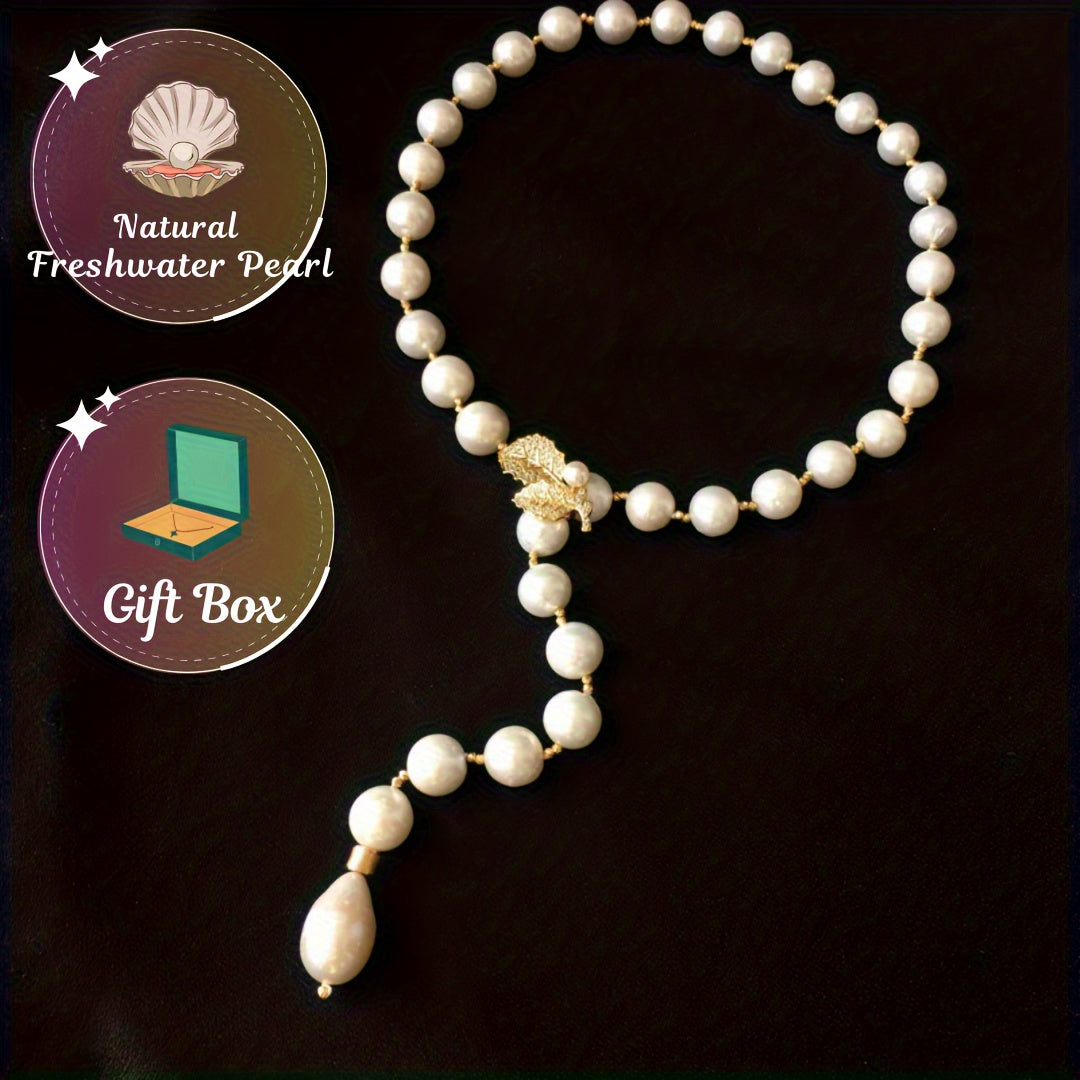 Vintage Style Baroque Pearl Necklace with Adjustable Sweater Chain for Parties and Gifts