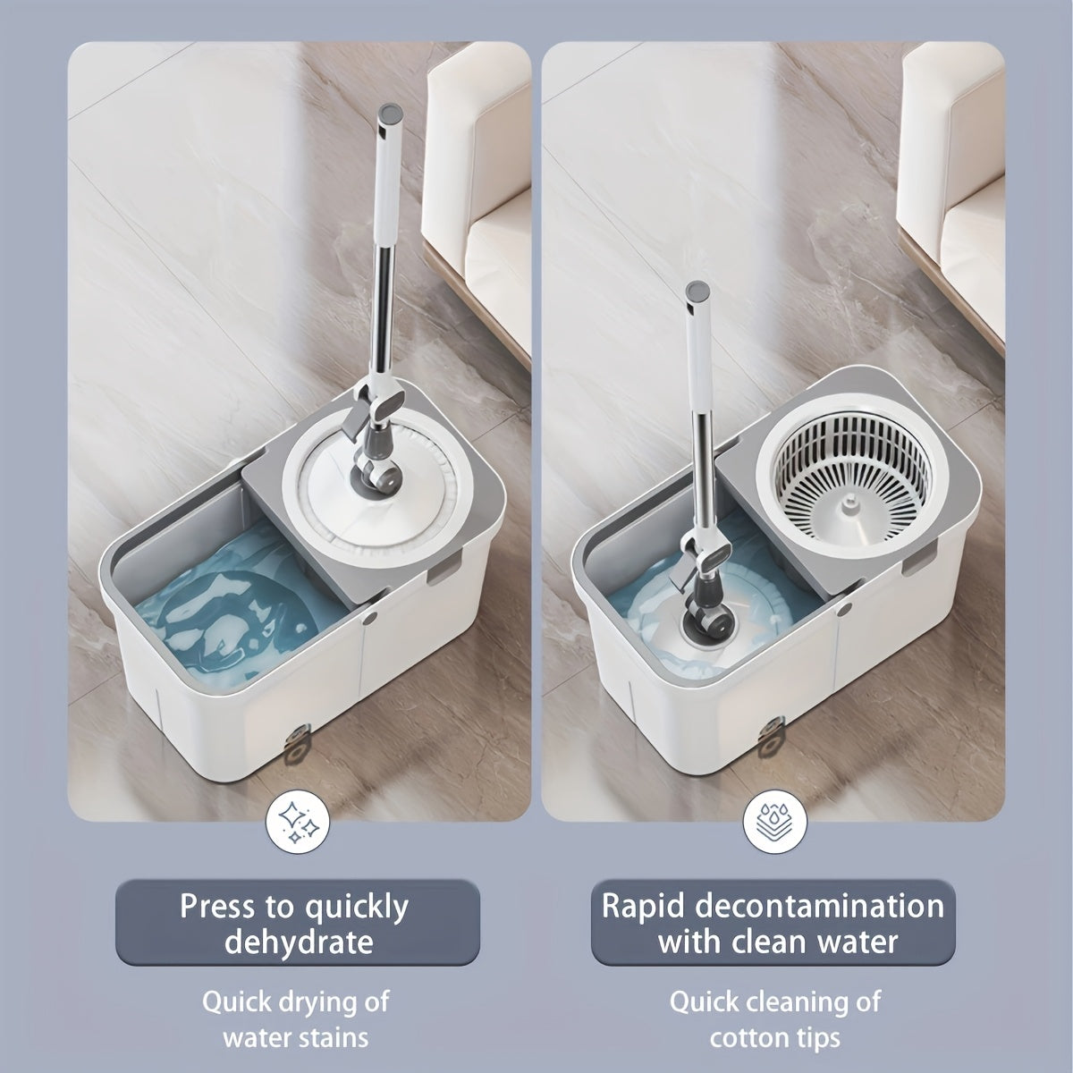 Stainless Steel Mop and Bucket Set for Wet and Dry Cleaning, Hands-Free Maneuverability