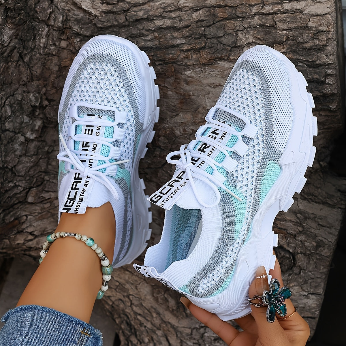 Women's Breathable Knit Low-Top Running Sneakers Lightweight Casual Shoes