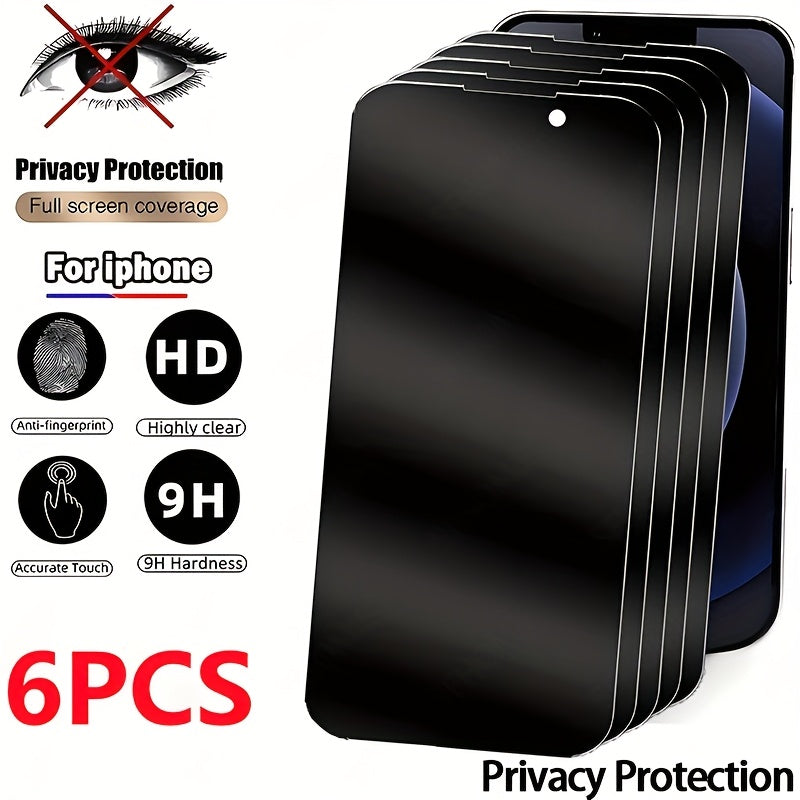 Set of 6 Tempered Glass Privacy Screen Protectors for iPhone 11-16 Pro Max Plus