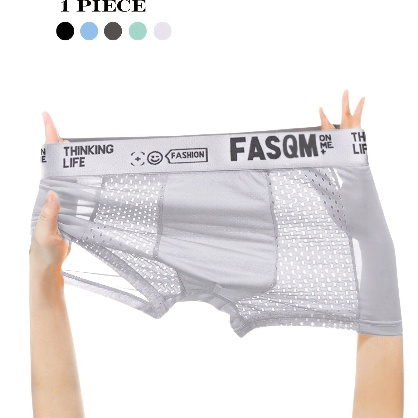 Men's Breathable Mesh Boxer Briefs Polyester Spandex Alphabet Print Contrast Mesh Sky Blue Black Gray