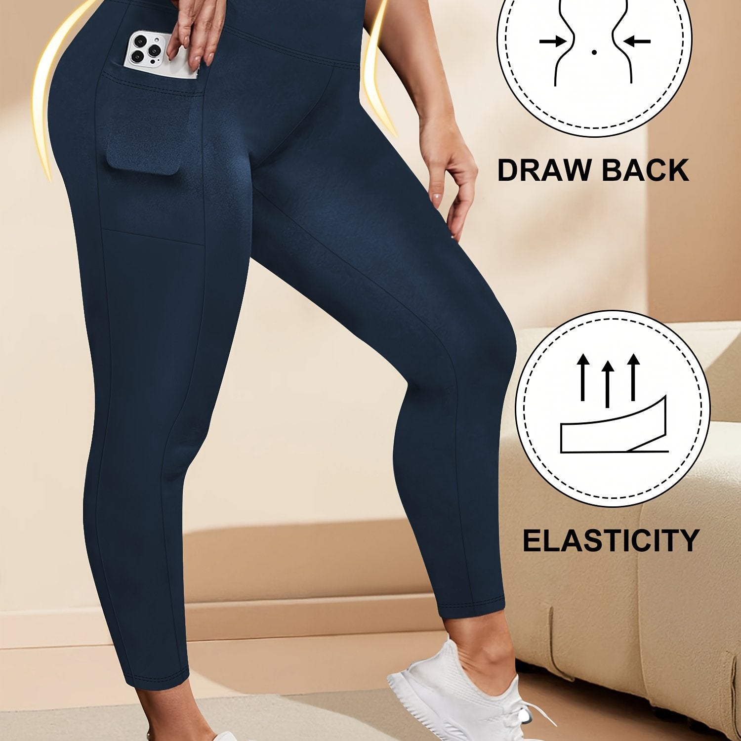 Women's High-Waisted Elastic Slimming Leggings with Side Pockets