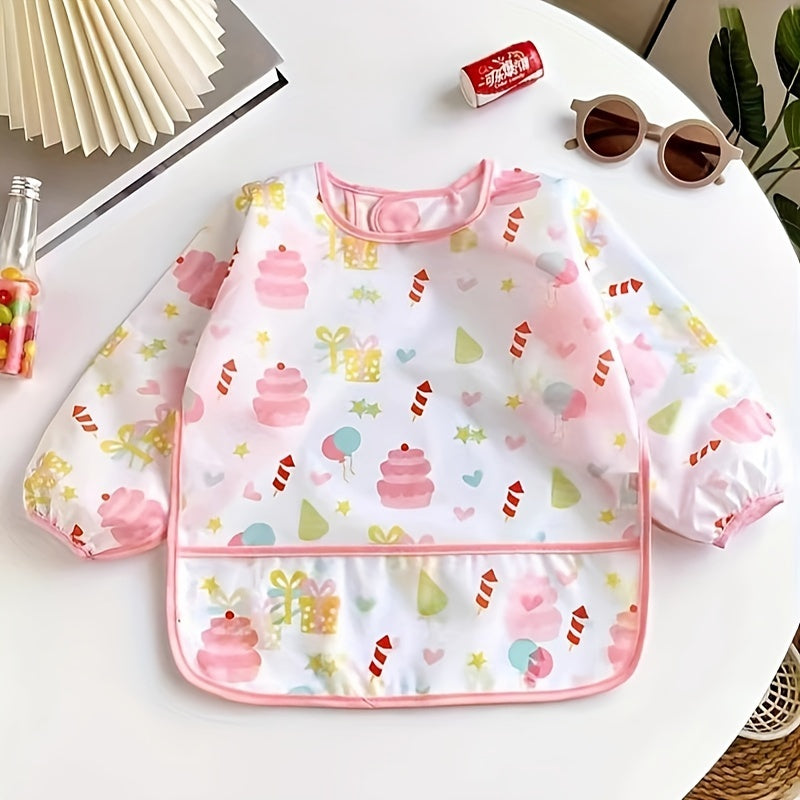 Unisex Waterproof Baby Bib with Hood and Snap Closure Polyester Fiber Feeding Apron