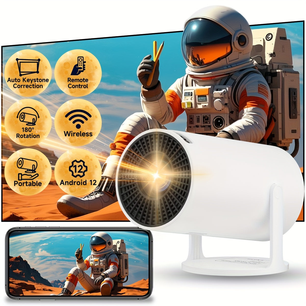 Портативный 4K умный проектор с яркостью 150Ansi, WiFi6, Android TV