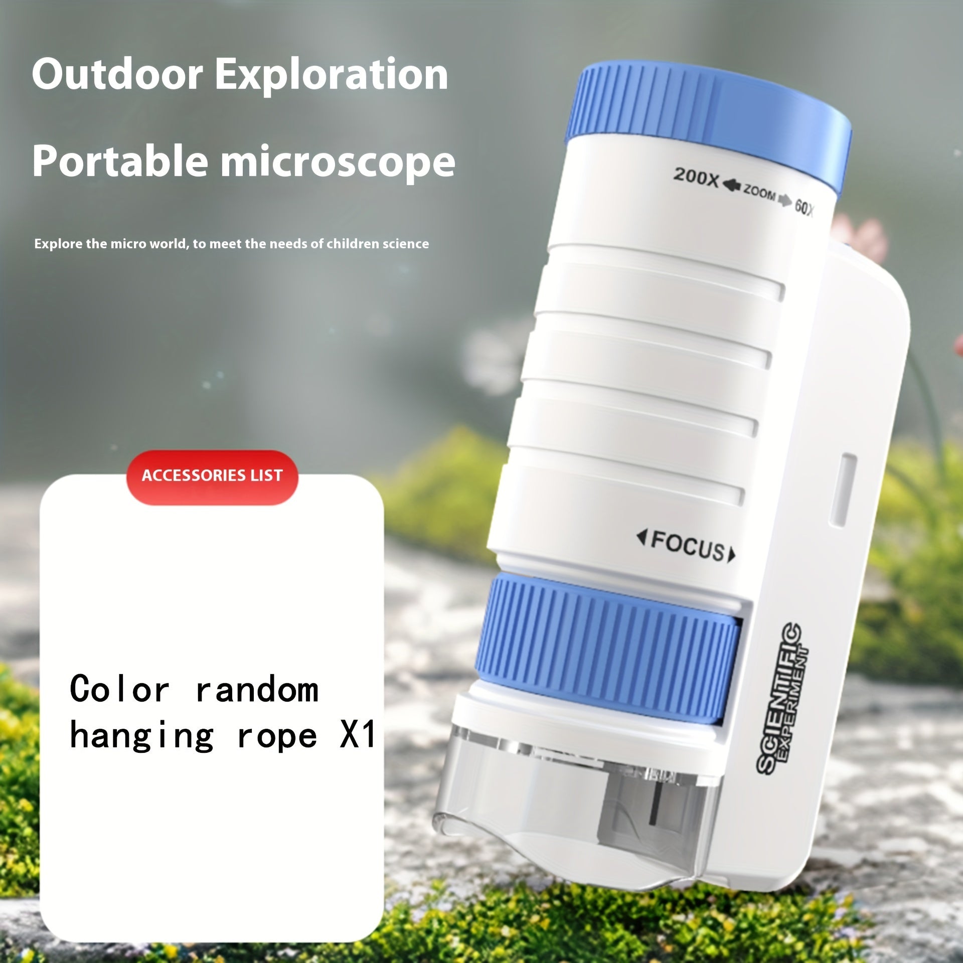 Mini microscopio de juguete con luz LED 60X-200X para exploración al aire libre de niños