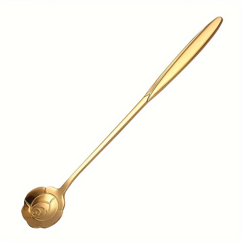 Stainless Steel Coffee and Tea Spoon with Gold Finish, Long Handle, Espresso and Iced Drink Accessory