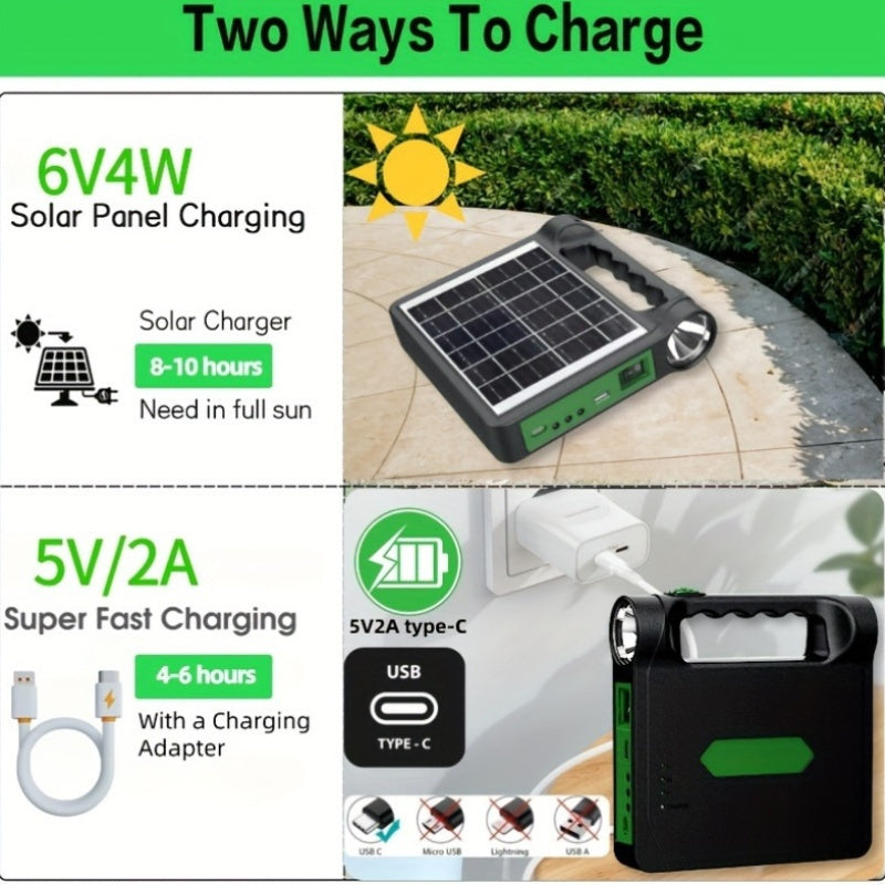 Portable Solar Generator Kit with LED Lights USB Charger and Solar Panel for Camping and Home Use